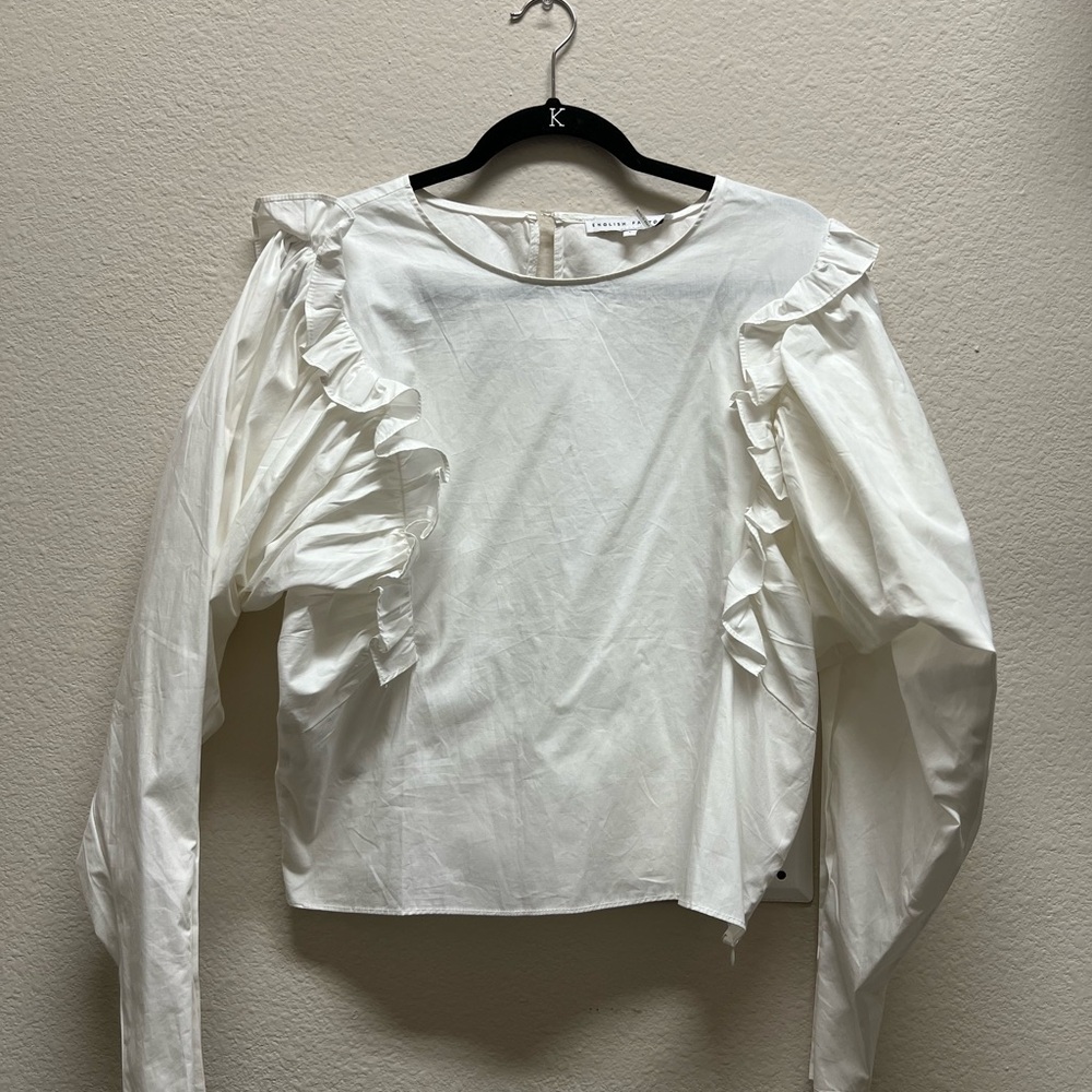English Factory White Ruffle Sleeve Blouse